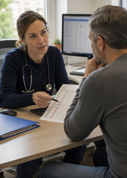 Médecin expliquant des résultats liés à une hépatite