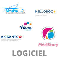 Logos logiciel médiacal Almapro Hellodoc Weda MédiStory Axisanté
