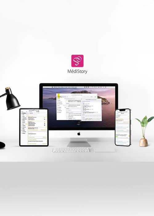 Ecrans d'ordinateur et de tablette avec le logiciel Médistory