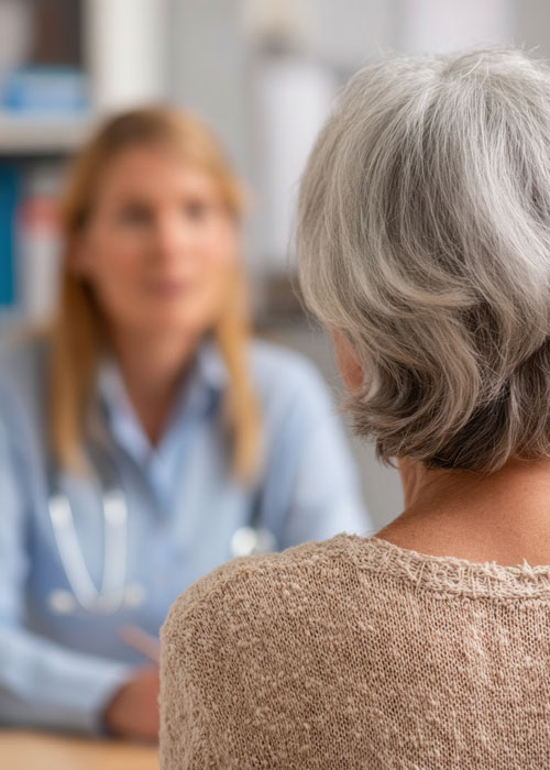 consultation médicale sur la ménopause entre une patiente et un médecin.