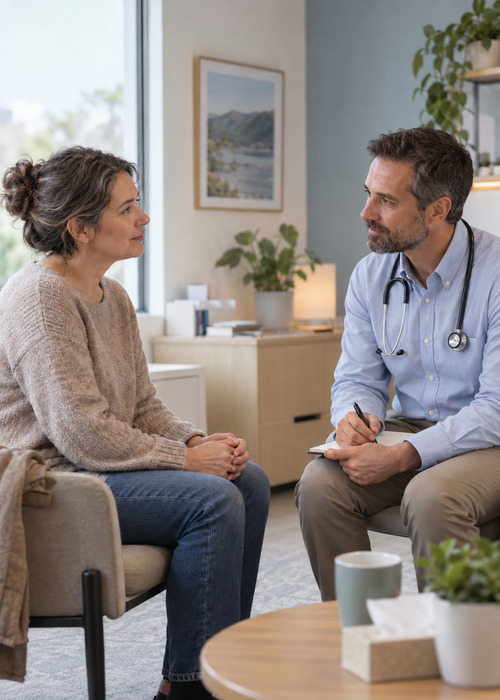Médecin échange avec une patiente lors d’une consultation thérapeutique ACT.