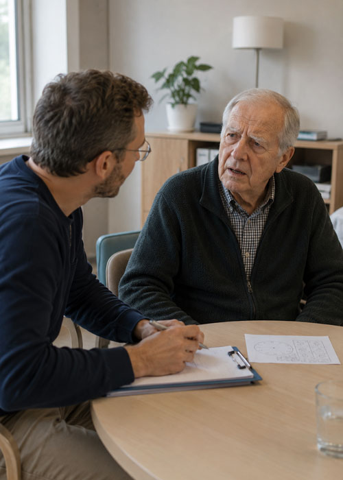 Médecin accompagnant un senior atteint de troubles neurocognitifs